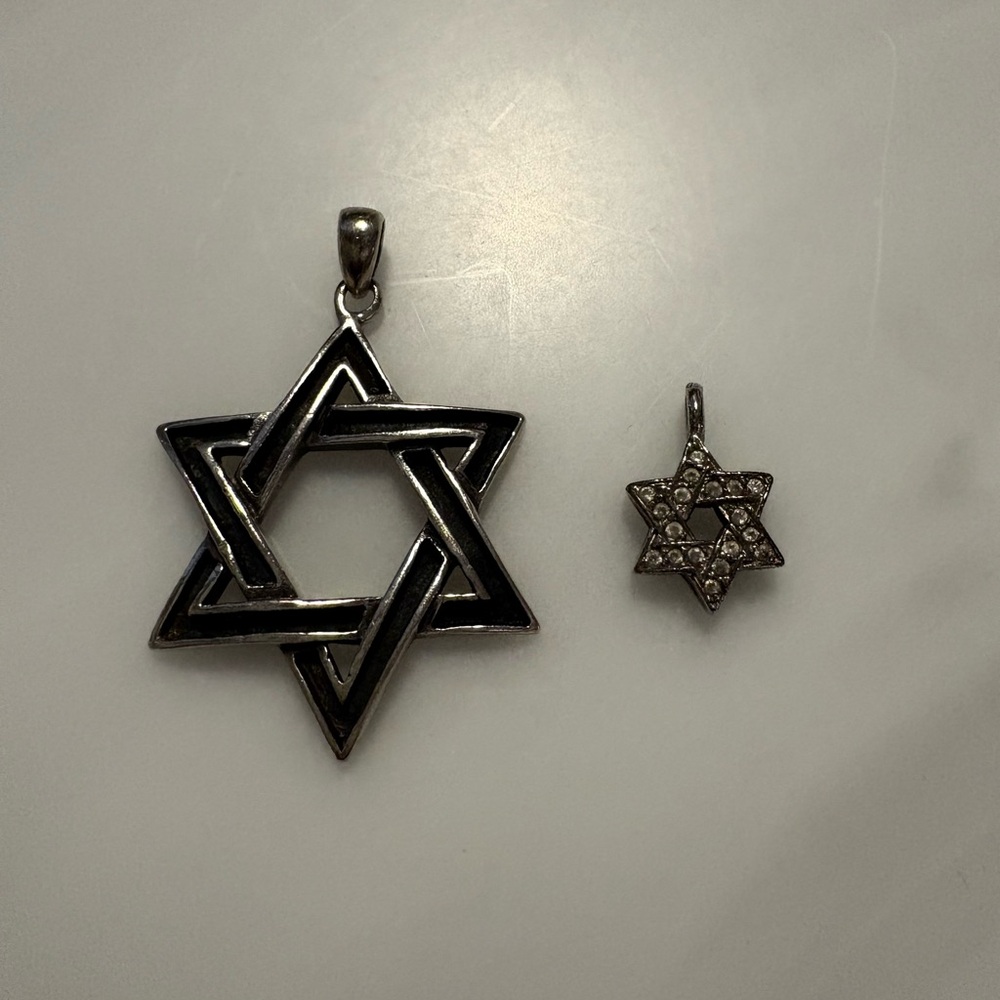 Silver Star of David Pendant- larger pendant on left only.